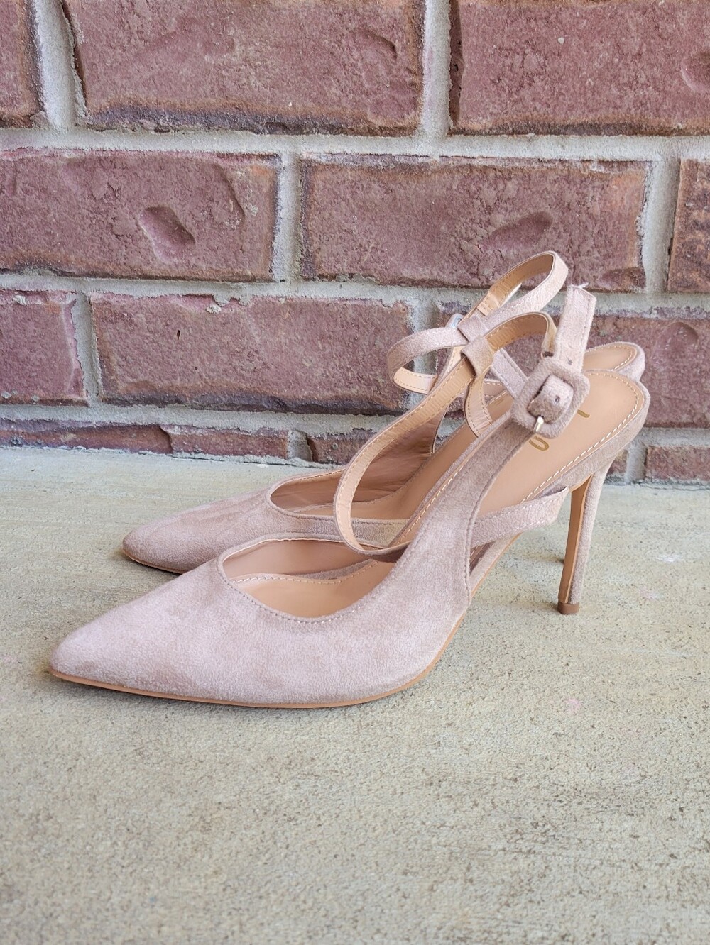 Lulus Taupe Suede Heels Pointed Toe Ankle Strap Pumps Womens 6.5 Wedding Neutral - Picture 3 of 7